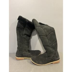 UGG Samantha Tall Knee Boots Black Suede Leather Shearling Womens 8 1008706 Pull